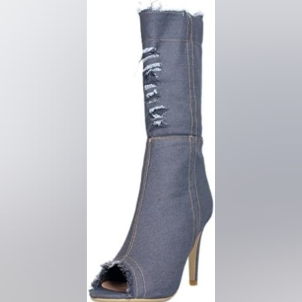 *RARE* "ROUGE THREADS" Low Cut Peep Toe Denim Boots